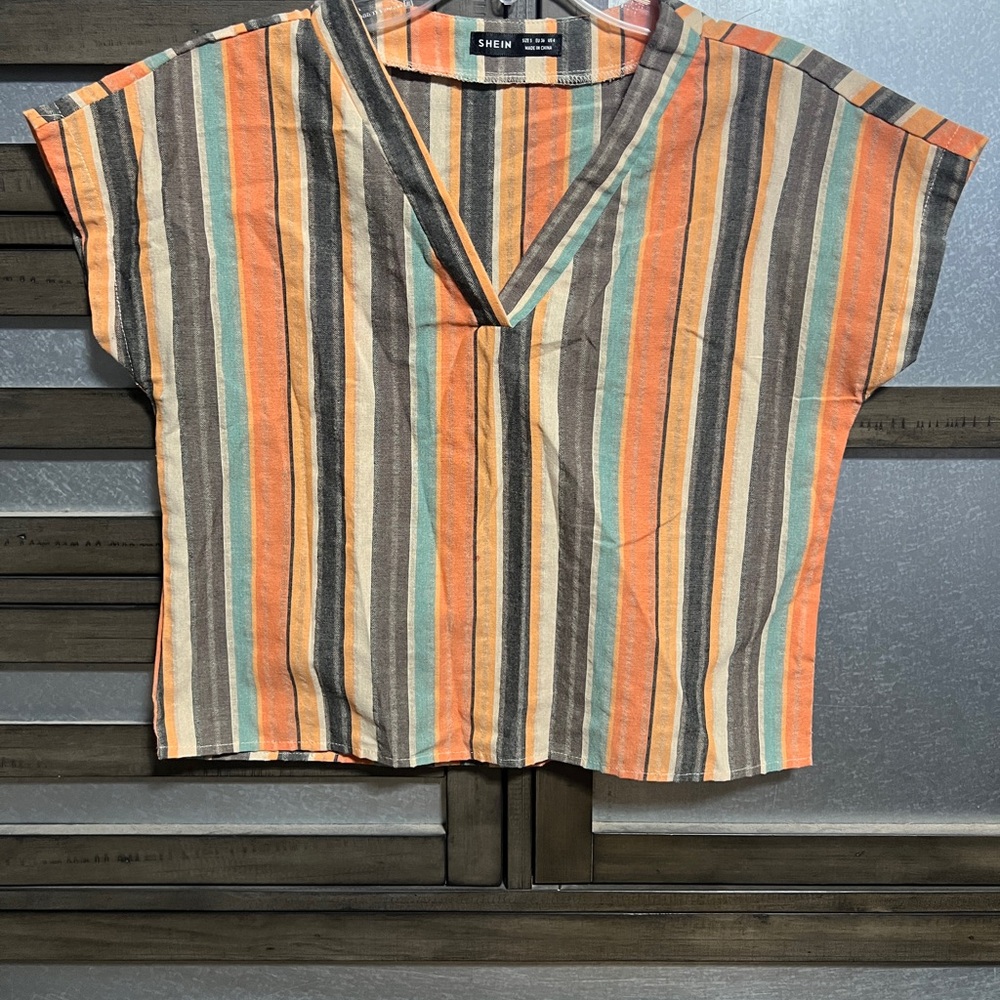 SHEIN Multicolor Striped V-Neck Blouse